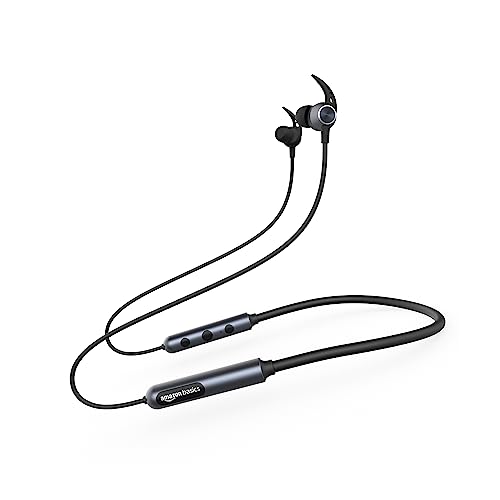 AmazonBasics Wireless in-Ear Neckband with ENC Mic, Up to 50 Hours Play Time, Bluetooth 5.2, Low Latency, ASAP Charging, Ergonomic, IPX4 Water-Resistance, Voice Assistance (Dark Grey)
