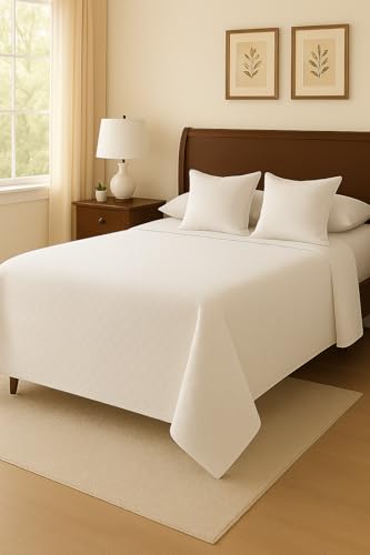 Corredocasa Copriletto in Piquet di Puro Cotone 100% Manifattura Italiana Elegante Raffinato in Vari Colori e Misure - Prodotto per Forniture Albergo Hotel B&B Casa (Una Piazza e Mezza, Bianco)