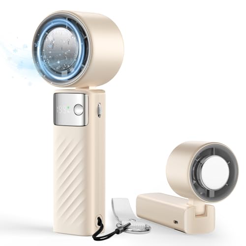 Goldmax 携帯扇風機 ハンディファン 冷却プレート付き 手持ち扇風機 3in1 瞬時冷感 卓上扇風機 6000mAh大容量 折畳み可能 急速冷却-16℃ 1-199無段階風力調節 強力 7枚羽根超高速大風量 涼しい ハンディ 長時間稼動 LED表示 USB充電式 軽量 小型 ミニ 卓上 熱中症対策 携帯便利 ギフト プレゼント (ベージュ)