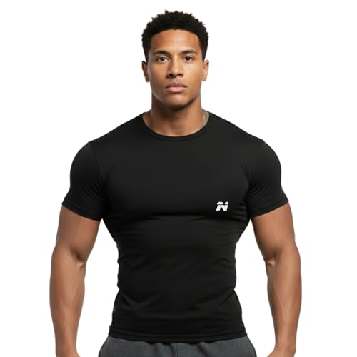 Image of NINQ Full Sleeve Compression, Workout, Round Neck, Down Shoulder T-Shirt - Men's Gym, Athletic & Sports Tights for Fitness