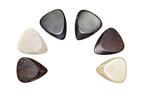 Pickmann Fat 351 Style Exotic Sampler Guitar Picks Plectrums Value Pack For Acoustic/Electric Guitar Made From Palmwood, Bone, Ebony, Horn, Tamarind & Haldu #TOP1