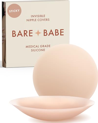 Bare Babe Silicone Nipple Covers for Women Reusable No Show | Breast Covers for Strapless Dress | Reusable Nipple Pasties Creme One Size