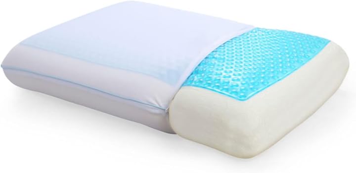 Image of Cool Gel Cooling Pillow for Sleeping, Cooling Memory Foam Pillow for Hot Sleepers, Reversible Ergonomic Design, Pressure Relief, Spine Alignment, Side, Back Contouring Support