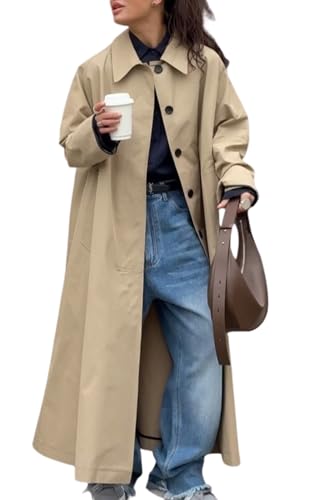 chouyatou Women's 2025 Fall Single Breasted Maxi Long Trench Coat Loose Cotton Business Casual Overcoat