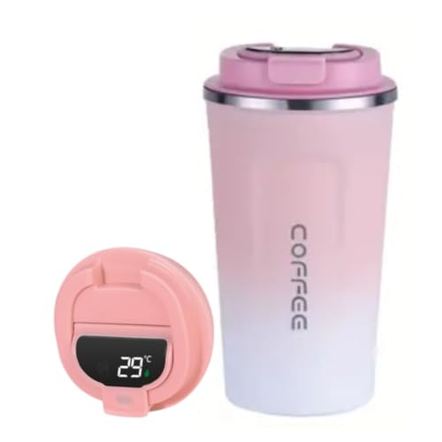 Termo Café 380ml con Tapa Digital, Acero Inoxidable (Rosa Degradado)