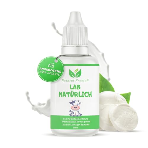 Natural Probio Käse Lab Natur Lab 50 ml Lab für käseherstellung | Präzise Dosierung Hohe Konzentration 1:10.000 U hohe Ergiebigkeit 250 500 l | Frischkäse und Käse