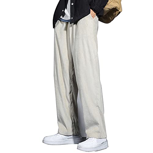 GTHTTT Pantalon en Velours Côtelé Homme Lâche Jambe Large Straight Pantalon avec Cordon De Serrage Confort Idéal pour Un Usage Quotidien,Beige,XL Cover