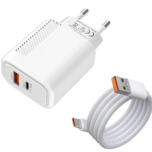 Cargador USB C y USB A y Cable de Carga Tipo C, USB a Tipo C, Adaptador de Corriente Typo A y C PD 3.0 PPS Compatible con Todos los móviles y trablets Tipo C o A Color Blanco 51CH019_y_18