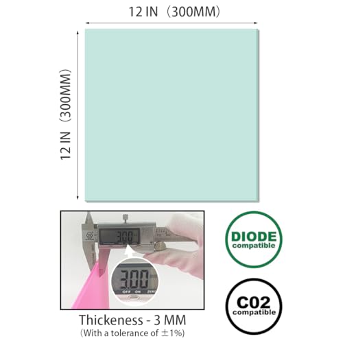 Image of 2pcs Pastel Cell Cast Acrylic Sheets blueish Green 1 /8inch (3mm) 11.75x11.75 300x300mm Glossy Matte Laserable Plexiglass Sheets Plasitc Board for Laser Cutting Engraving DIY Project Craft Sign