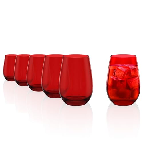 Stölzle Lausitz Wassergläser Elements Rot 6er-Set 465 ml – Allroundgläser für Wasser, Saft & Cocktails – Hochwertige Trinkgläser aus bleifreiem Kristallglas – Spülmaschinengeeignet & stoßfest