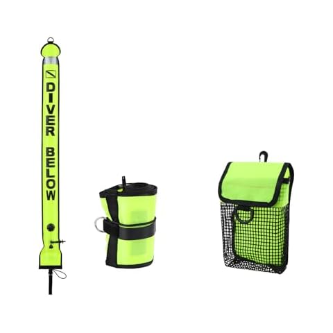 6FT High Visible Diving Surface Marker Buoy (SMB) Inflatable Scuba Signal Tube with Reflective Strip + Diving Gear Bag Carry Pouch Cover