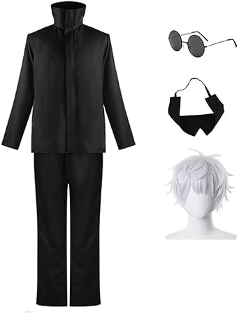 Anime Cosplay Costume Eye Mask Glasses Black Uniform Halloween Costume with Wig