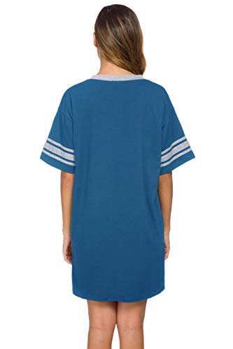 Vslarh Women's Nightgown, Cotton Sleep Shirt V Neck Nightshirts Short Sleeve Loose Comfy Pajamas Dress Casual Sleepwear (Navy Blue, Xl) #TOP3