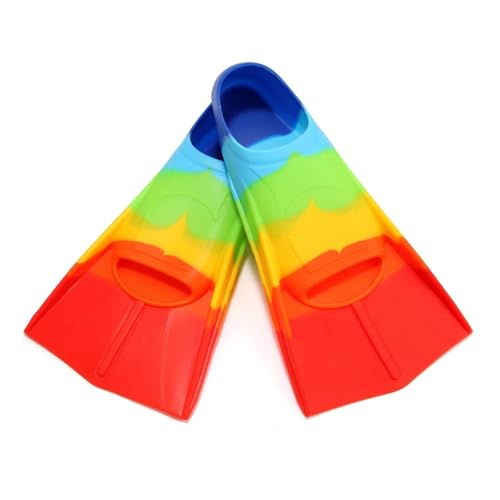 Image of Kids Swim Fins,Youth Swimming Training Flippers for Lap Swimming and Short Fins for Child Youth Beginner Rainbow XXXS