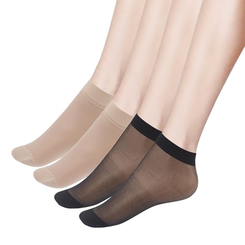 20PCS Summer Thin Soft Nylon Sock for Women, Nude Ankle Sheer/Ankles Short Sheering Socks, Black-Breathable Thin Stockings/Reinforced Toe Stylish Socks, Womens Sheer Ankle Sock