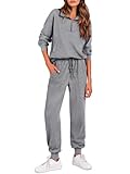 BTFBM Women's 2 Piece Tracksuit Fall Outfits 2025 Long Sleeve Half Zip Sweatshirt Sweatpants Lounge Set Sweatsuits(Solid Grey,Medium)