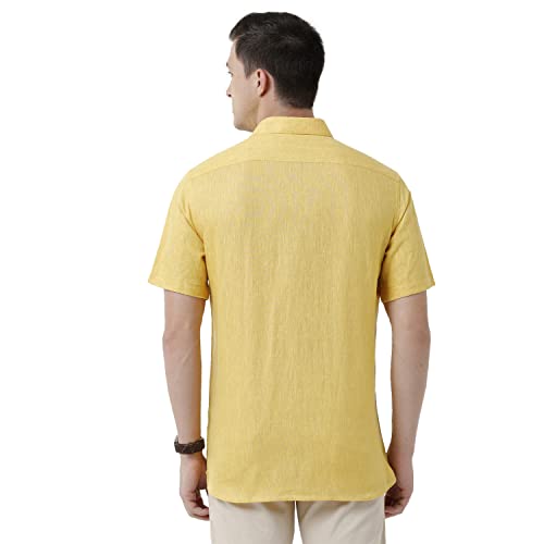 Image of Linen Club Men's Pure Linen White Solid Slim Fit Full Sleeve Casual Shirt