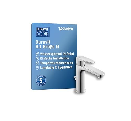 Duravit B.1 Waschtischarmatur, Größe M (Auslauf Höhe 110 mm), Wasserhahn Bad mit Zugstangen-Ablaufgarnitur, Waschbecken Armatur mit Keramikkartusche, Chrom