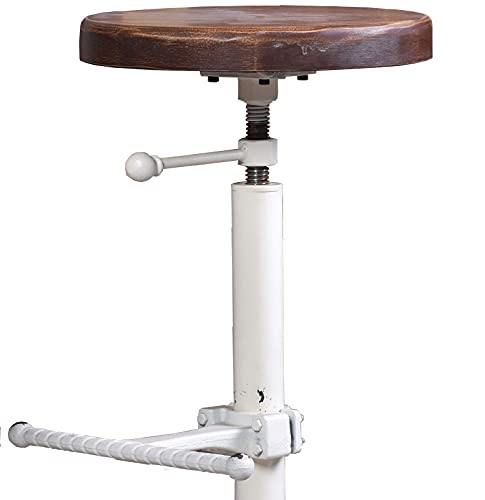 Topower Industrial Retro Vintage Farm Wooden Tractor Stool Kitchen Swivel Height Adjustable Bar Stool (Antique White) #TOP4