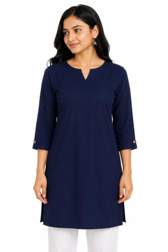 Image of Women's Rayon Solid Straight Kurti | 3 /4 Sleeve | Round Neck with V Cut | Regular Fit | Casual Office Wear Kurta for Women