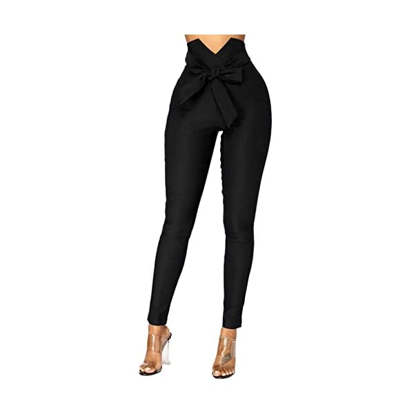 Umenlele-Womens-High-Waist-Skinny-Pencil-Pants-Bow-Tie-Front-Stretchy-Trouser-with-Belt-Black-Small Umenlele Women’s High Waist Skinny Pencil Pants Bow Tie Front Stretchy Trouser with Belt Black# Small