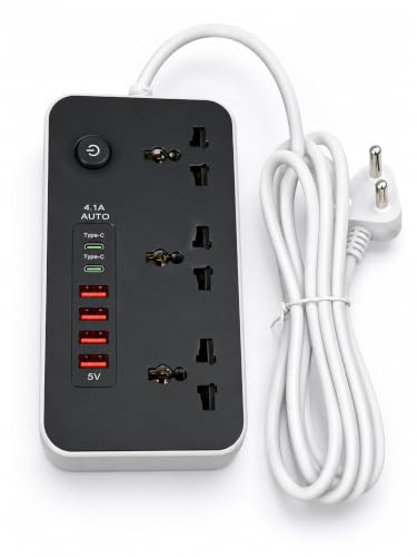 Image of 3 Universal Power Sockets Extension Board with 4 USB Ports, 2 Type-C PD Ports, Power Switch & 2 Meter Heavy Duty Cord, Multi Plug Power Strip