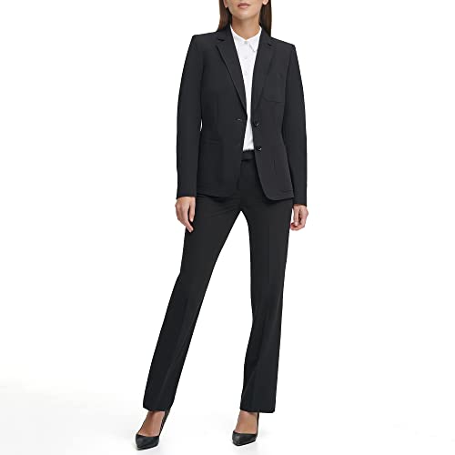 Tommy Hilfiger Women's Notched Collar Suit Jacket for Work and Casual Occasions - Slim Fit, Water Repellent, 95% Cotton, 5% Spandex, Size M, Black