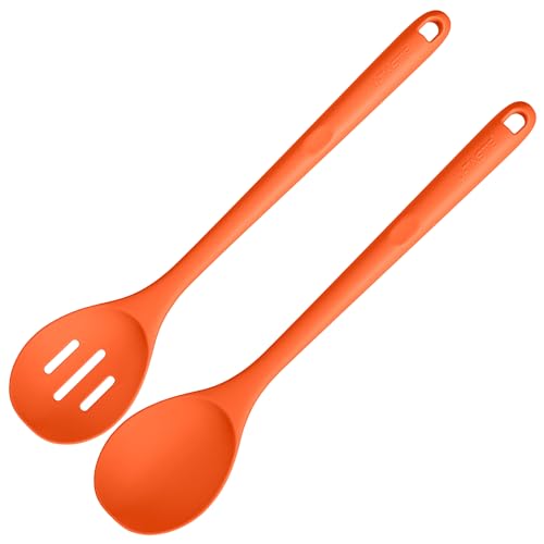 Image of U-Taste Silicone Spoons Set of 2, 13.3 inch Long Large Mixing Spoon, Orange