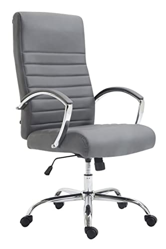 TPFLiving Silla de oficina Vallon de piel sintética con estructura de metal cromado - Asiento: piel sintética gris