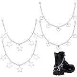 Le paquet contient:Vous recevrez 4 pièce de breloques pour chaussures pour répondre à vos besoins changeants et esthétiques. Il existe deux styles de chaînes avec des longueurs d'environ 313 et 319mm . La taille du pendentif en forme de cœur est de 17x19.5x2mm , et la taille du pendentif étoile est de 29.5x27.5x2mm