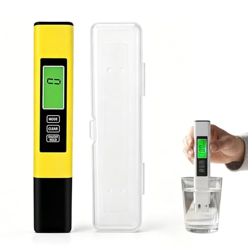 Digital Water Tester, Water Quality Tester with TDS EC Temp & Color Alert Display, 0-9990PPM Auto Calibration ATC Water Test Meter for Drinking Water Aquarium Hydroponics Filtration System (Yellow)