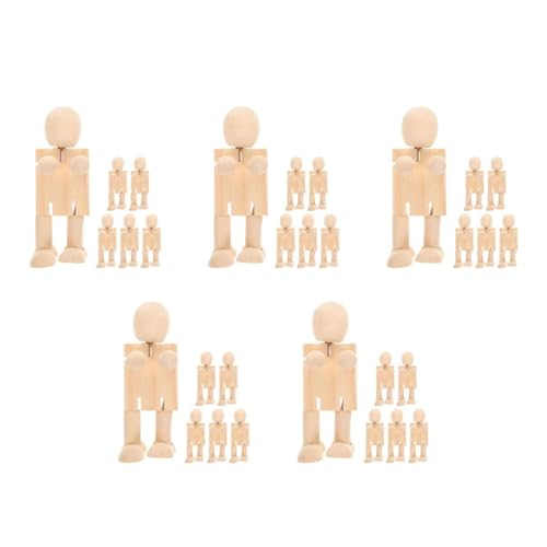 Tofficu 5 Juegos Muñeca Robot De Madera Muñecos De Madera Muñecos Artesanales Muñecos Articulados Muñeco De Madera Figura De Robot De Madera Robot De Juguete De Pintura Beige 6 Piezas * 5