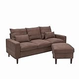 Panana Convertible Sectional Sofa L-Shaped Couch for Small Space, Brown (Brown)