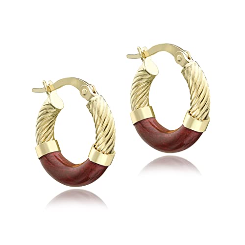 Boucles d'oreilles créoles or jaune 9 ct torsadé émaillé rouge design chic