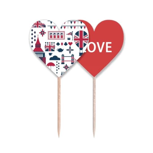 Cupcake pick Big Ben Angleterre avec drapeau et cœur pour décoration