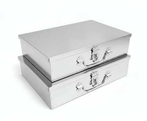 Image of Stainless Steel Storage Boxes Cash Peti Pooja Peti Organizer Vanity Box Safe Locker Box Set of 2 Pieces 7 inch and 8 inch