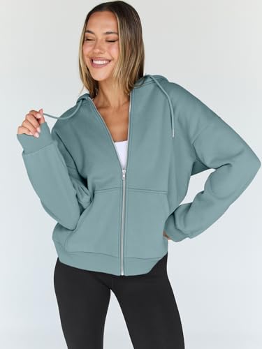 Image of Trendy Queen Womens Zip Up Hoodies 2026 Oversized Sweatshirt | Spring Fall Layering Jacket with Pockets, Casual Track Outfits, Cozy Fleece Winter Clothes