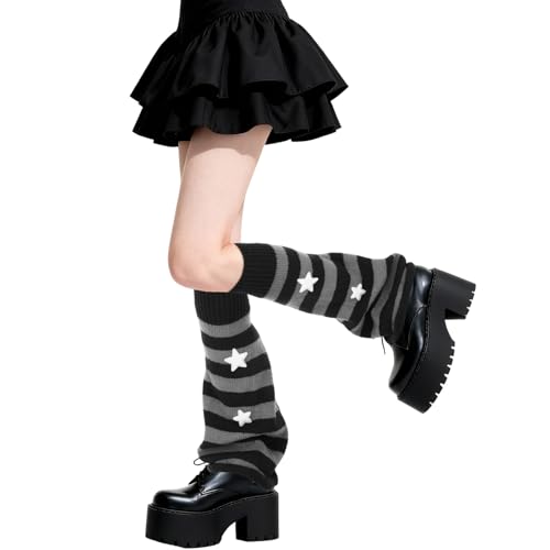 Kawaii Star Leg Warmers Y2K for Girls & Women, Y2K Goth Harajuku Style Black Grey Leg Warmers, Soft Flared Knit Boot Socks, Japanese Lolita Accessories, for Halloween Christmas Clothing Accessories