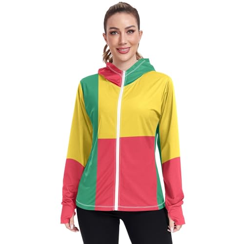 Vnurnrn Benin Flag Womens UPF 50+ Sun Protection Hoodie Jacket Lightweight Long Sleeve Sun Shirt with Pocket