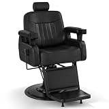 Barberpub Friseurstuhl mit Kopfstütze Kippbar, Friseureinrichtung mit Hydraulikpumpe 360° Drehbar, Bedienungsstuhl Höhenverstellbar, Barber Stuhl Friseurstühle Kunstleder, 3856 (Schwarz)