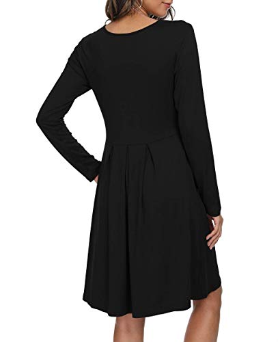 DouBCQ Women's Casual Long Sleeve Flowy Pleated Fall Dresses with Pockets3