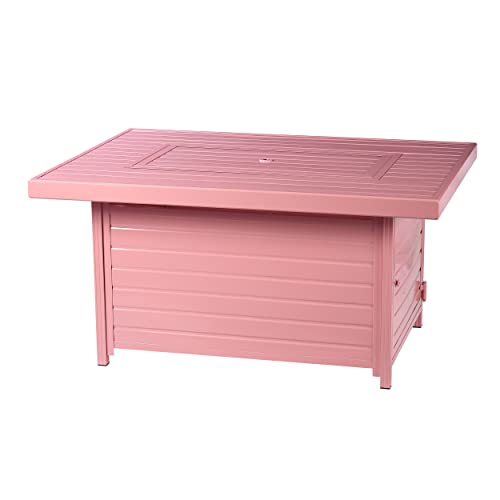 Image of Oakland Living Rectangular 48 in. x 36 in. Aluminum Propane Fire Pit Table, Glass Beads, Two Covers, Lid, 57,000 BTUs in Pink Finish