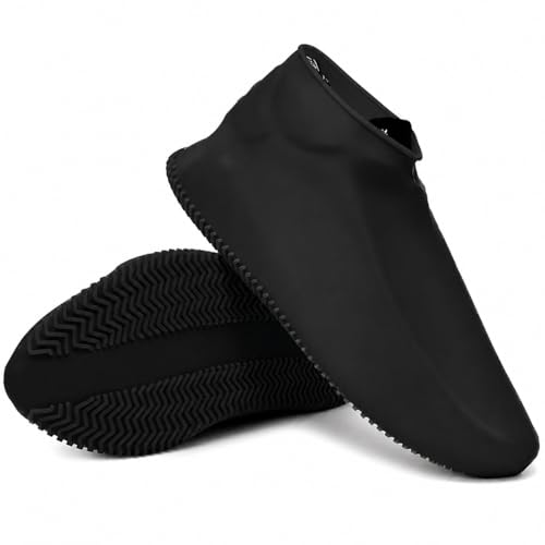 Image of Silicone Waterproof Rain Shoe Cover | Shoe Care & Accessories, Reusable, Non Slip Shoe Covers for Men Women Kids, Durable Overshoes for Rain, Snow, Biking, Trekking & Outdoor Use (Black, Medium US 4-6.5)