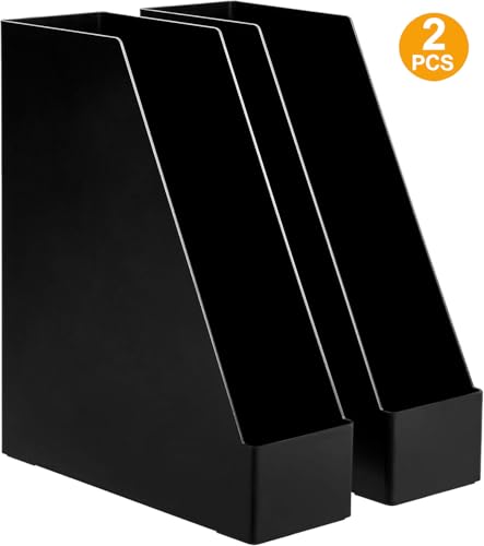 Amazon Basics Kunststoff-Organizer, Zeitschriftenhalter, Schwarz, 2 Stück
