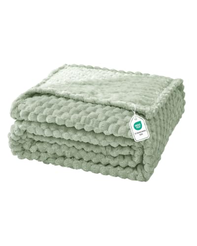 Good Nite Sherpa-Fleece-Überwurfdecke, 230 x 270 cm, Salbeigrün – Ansicht 1
