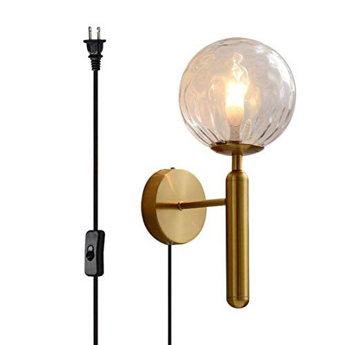 Image of KCO Lighting Plug in Globe Wall Light Vintage Industrial Wall Sconce Lighting Fixture with On /Off Switch, Metal Wall Lamp for Bedroom Living Room Hallway,(Clear Plug in)