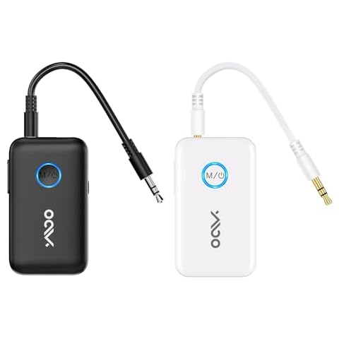 YMOO Bluetooth 5.3 Transmitter Receiver for 2 Wireless Headphones/Speaker/Airplane, 3.5mm Jack AUX Bluetooth Audio Adapter, 22h Long Range AptX Low Latency for Smarphone/Tablet/PC/TV/Home Stereo Cover
