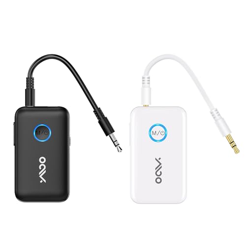 YMOO Bluetooth 5.3 Transmitter Receiver for 2 Wireless Headphones/Speaker/Airplane, 3.5mm Jack AUX Bluetooth Audio Adapter, 22h Long Range AptX Low Latency for Smarphone/Tablet/PC/TV/Home Stereo