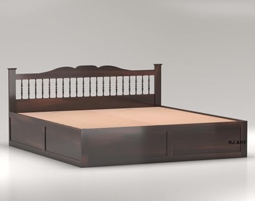 Image of Solid Sheesham Wood King Size Bed with Box Storage for Bedroom Living Room Home Hotel Wooden Double Bed Cot Palang Home Furniture (Walnut Finish)