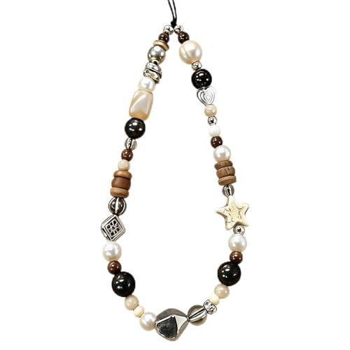 Vintage Brauner Handykette Perlen Handyanhänger Stern Herz Handykette Kurz Handgelenk Handyschlaufe Kamera Handschlaufe Handy Kette Perlen Handy Anhänger Handyband Kurz Beaded Phone Chain Wrist Strap